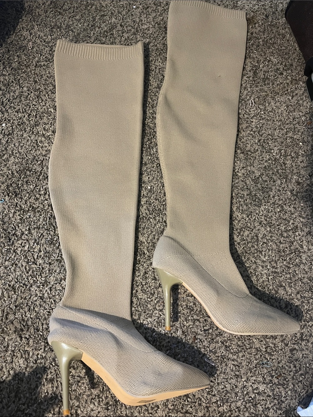 Over-the-Knee Stretch Sock Boots in Light Beige